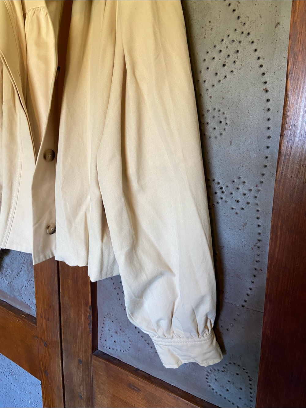 Aaron & Amber Bubble Tan Khaki Gathered Gabardine Jacket Size S - Picture 7 of 11